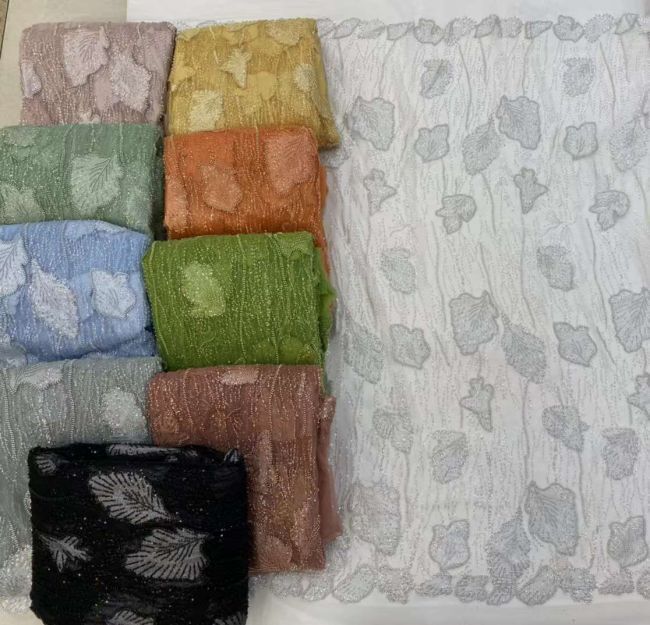 5 Yards Beaded Lace Fabric JJ104