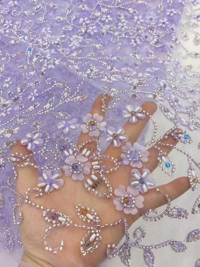 5 Yards Beaded Lace Fabric JJ107