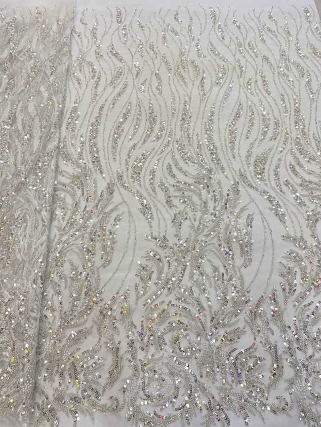 5 Yards Beaded Lace Fabric JJ114