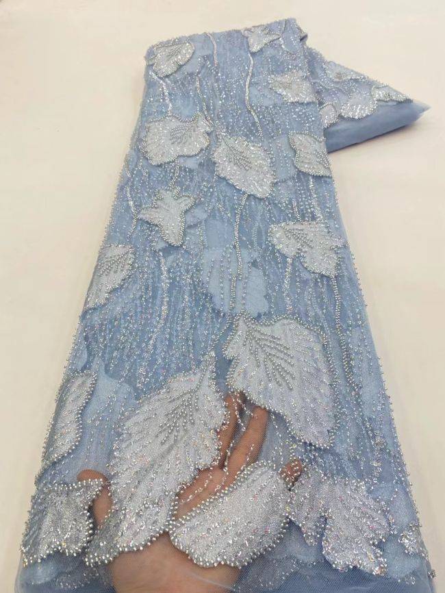 5 Yards Beaded Lace Fabric JJ104