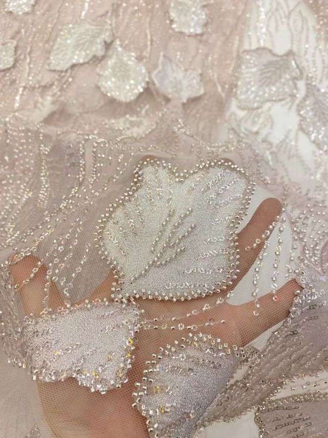 5 Yards Beaded Lace Fabric JJ104