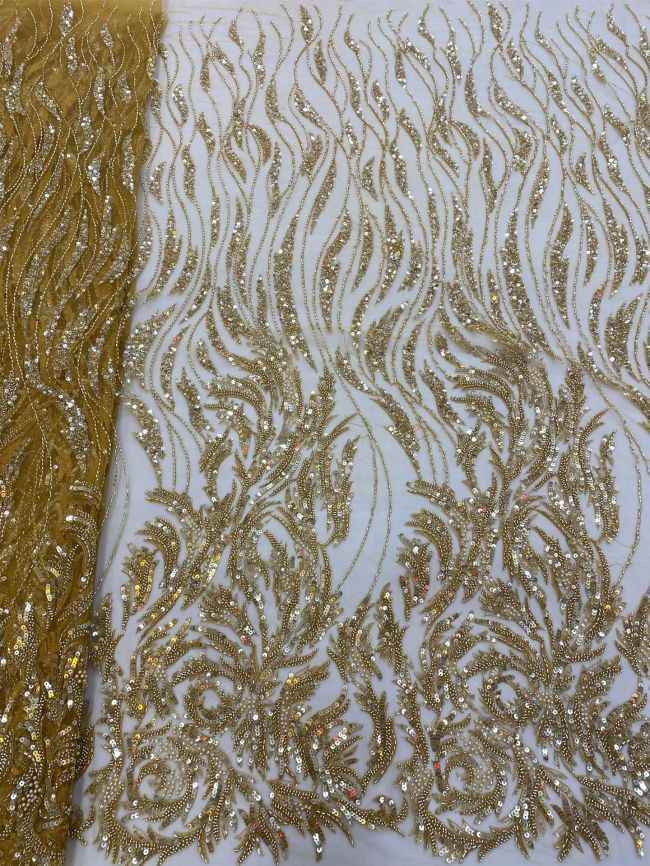 5 Yards Beaded Lace Fabric JJ114