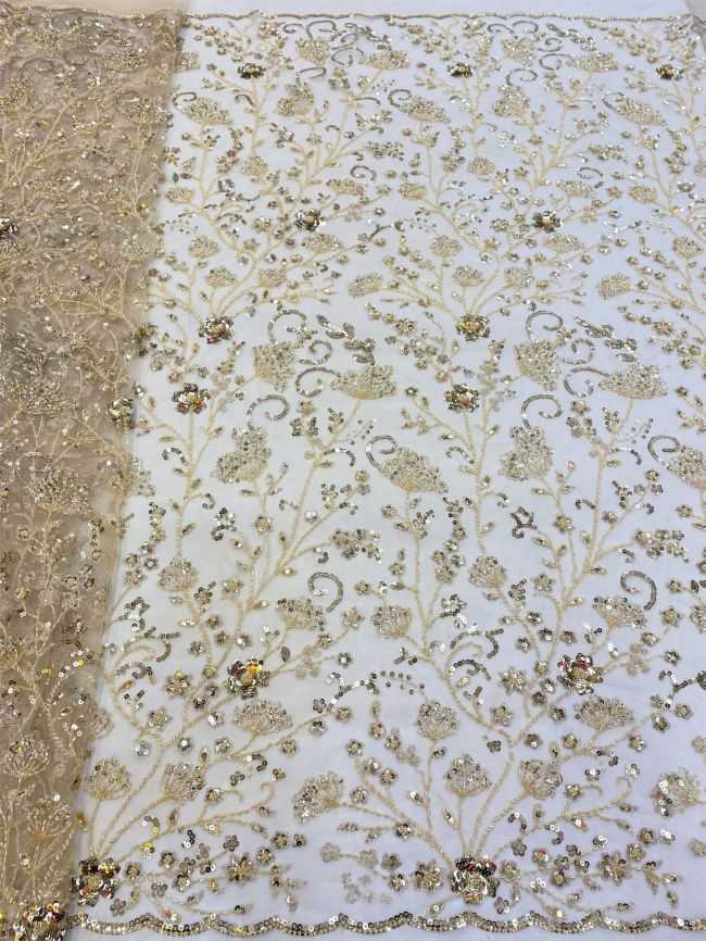 5 Yards Beaded Lace Fabric JJ117