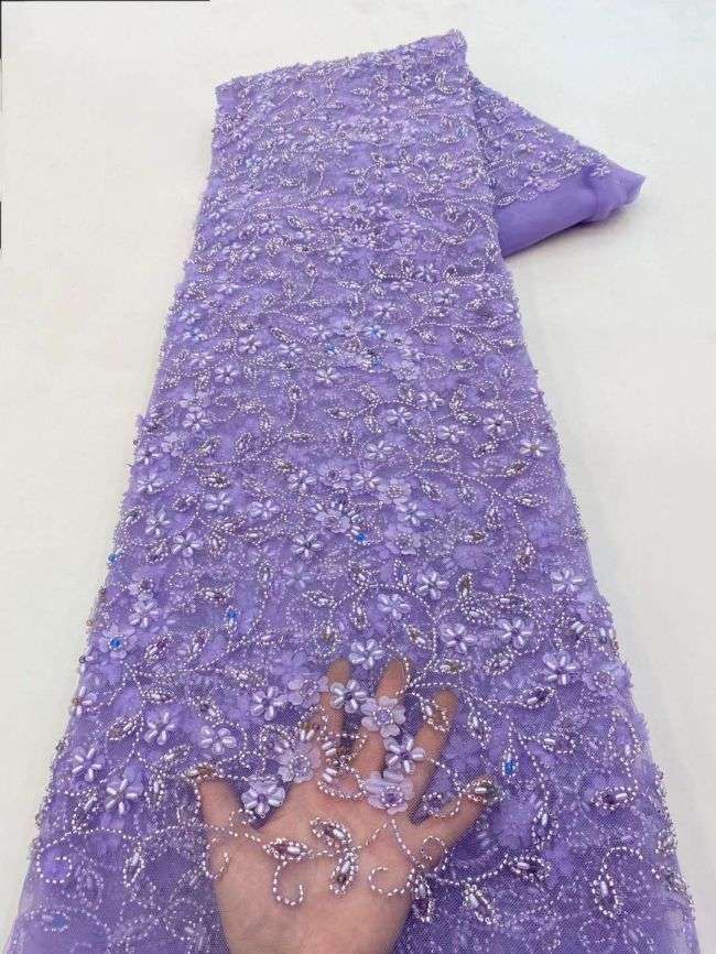 5 Yards Beaded Lace Fabric JJ107