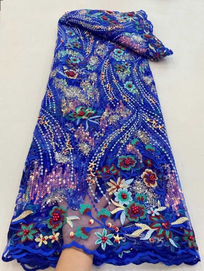 5 Yards Beaded Lace Fabric JJ098