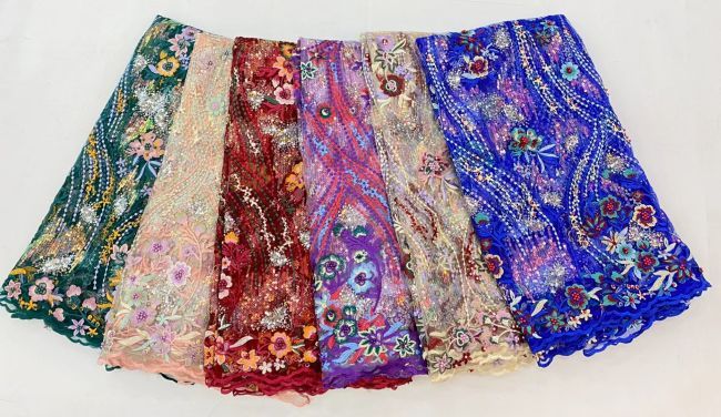 5 Yards Beaded Lace Fabric JJ098