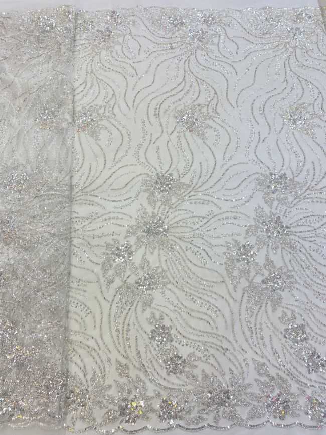 5 Yards Beaded Lace Fabric JJ118