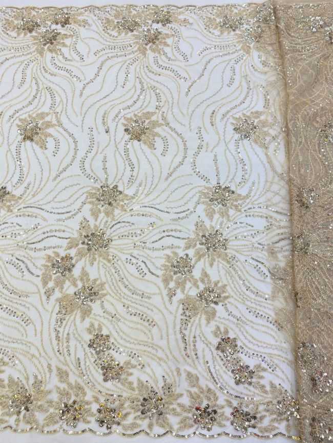 5 Yards Beaded Lace Fabric JJ118