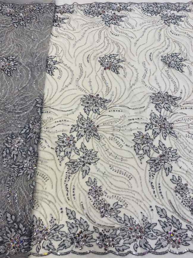 5 Yards Beaded Lace Fabric JJ118
