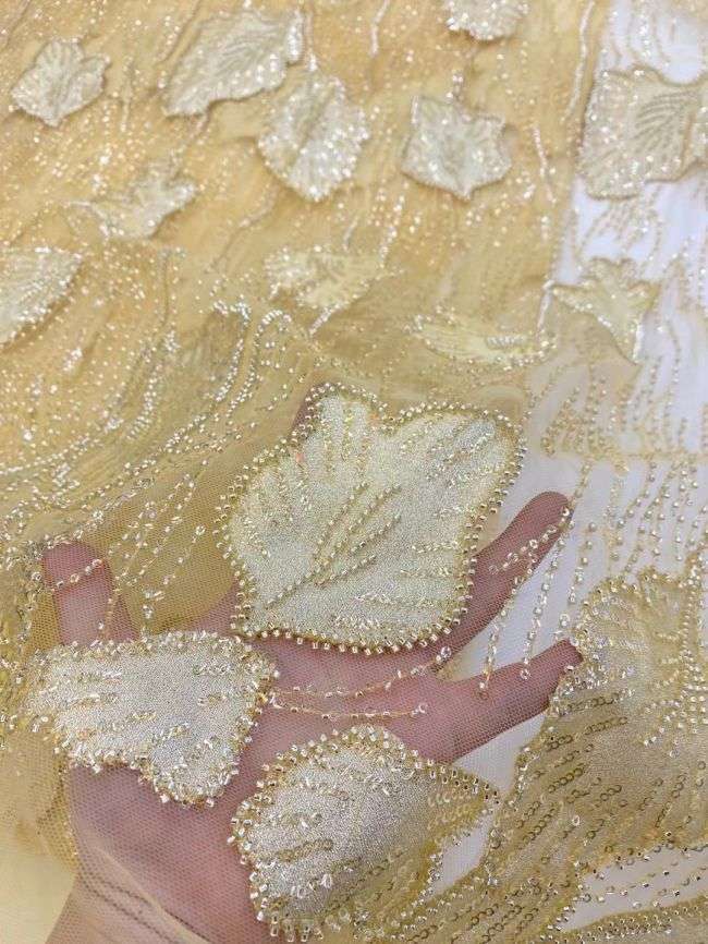 5 Yards Beaded Lace Fabric JJ104
