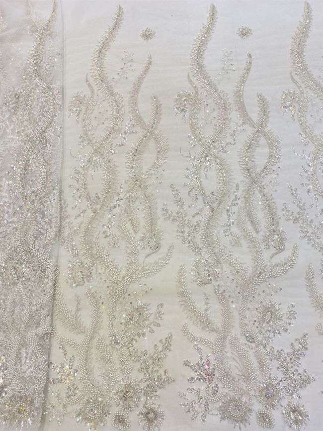 5 Yards Beaded Lace Fabric JJ112