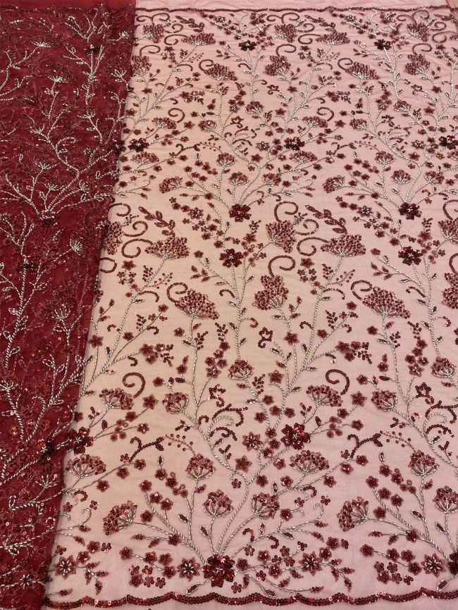 5 Yards Beaded Lace Fabric JJ117