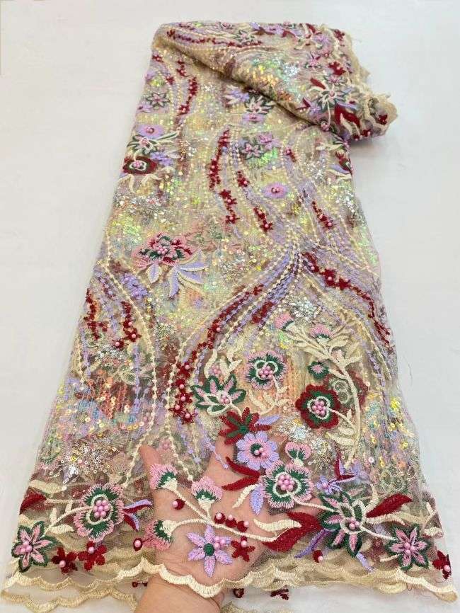 5 Yards Beaded Lace Fabric JJ098