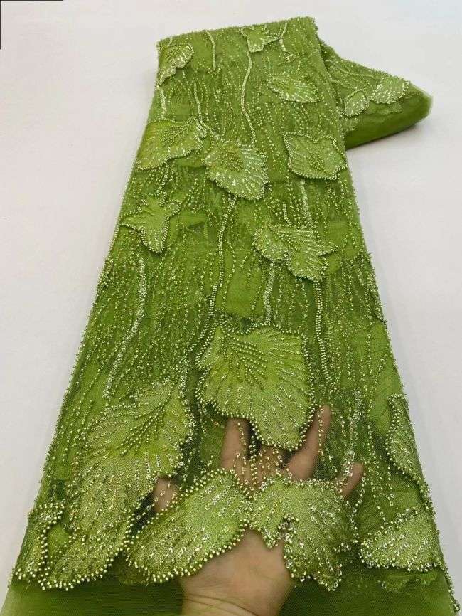 5 Yards Beaded Lace Fabric JJ104