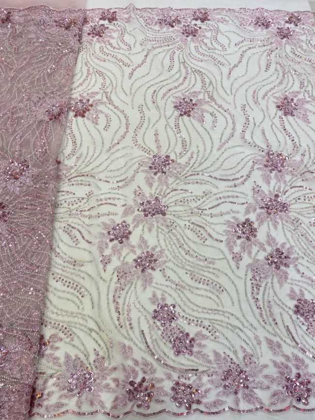 5 Yards Beaded Lace Fabric JJ118