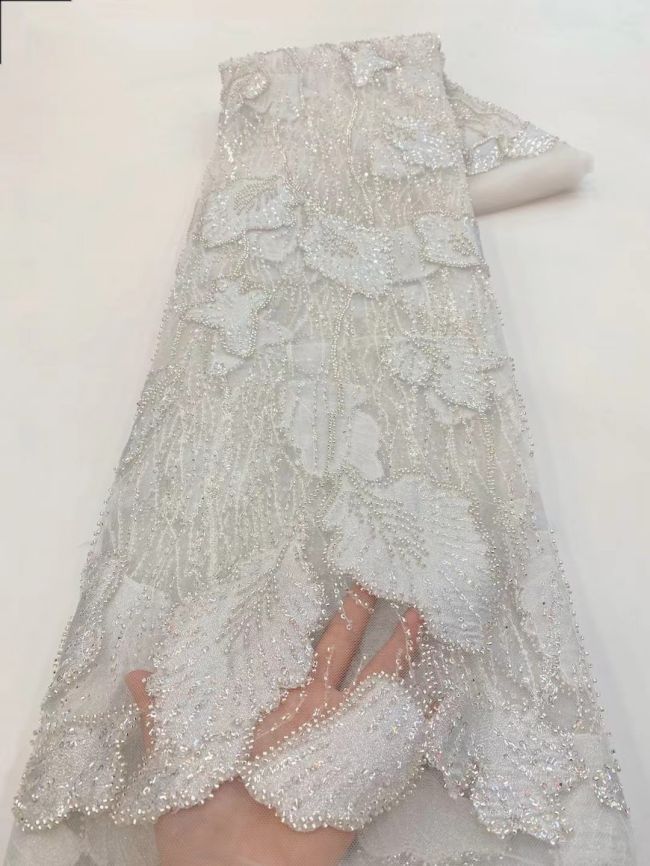 5 Yards Beaded Lace Fabric JJ104