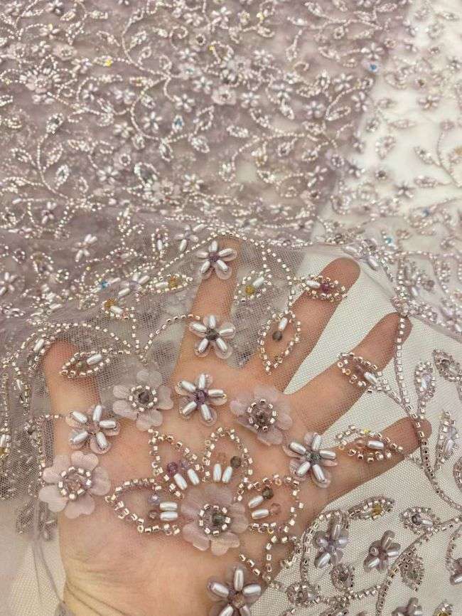 5 Yards Beaded Lace Fabric JJ107