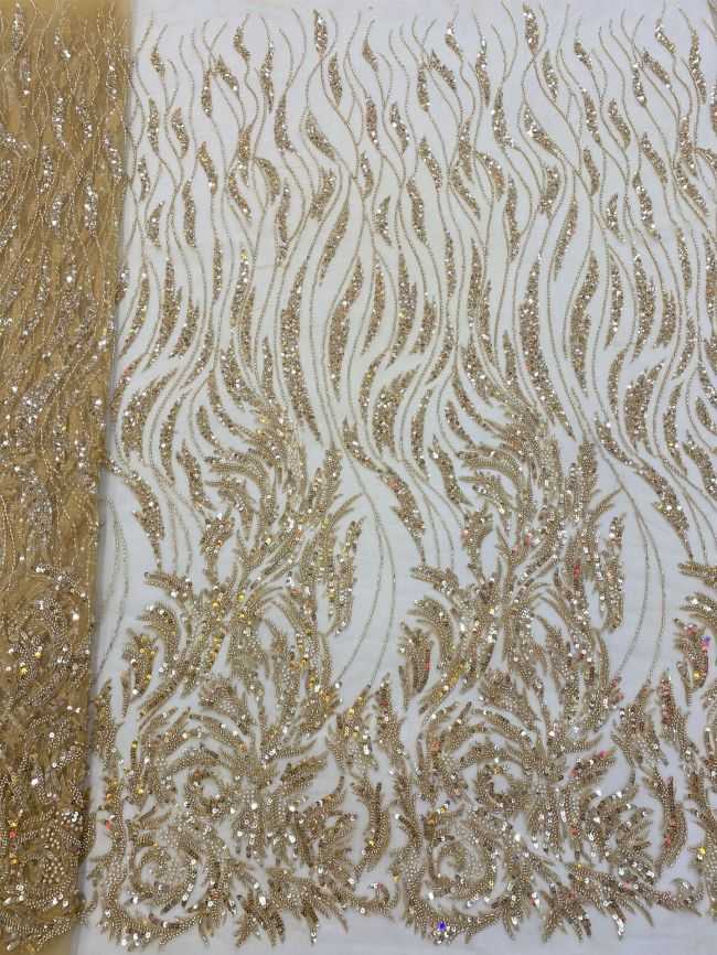 5 Yards Beaded Lace Fabric JJ114