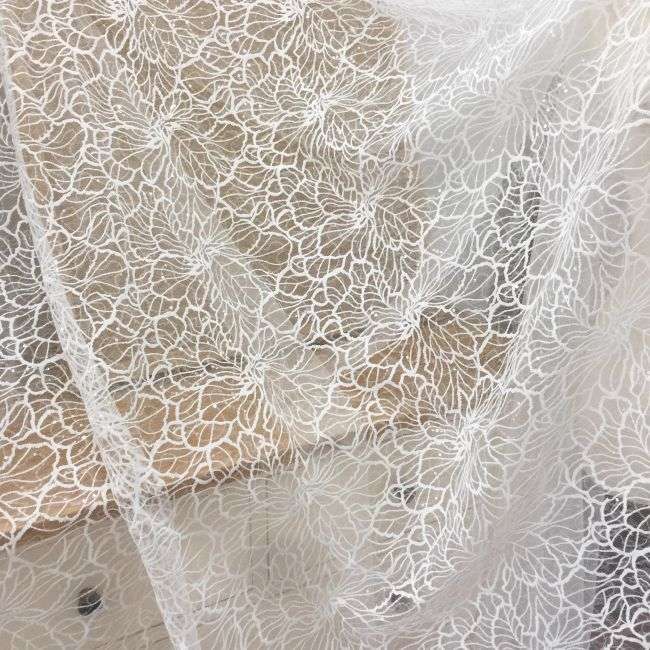 1 Yard 3D Floral Beaded Embroidered Bridal Lace Fabric SX034