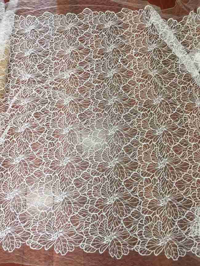 1 Yard 3D Floral Beaded Embroidered Bridal Lace Fabric SX034
