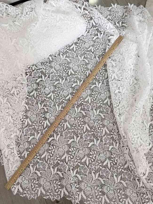 1 Yard 3D Floral Beaded Embroidered Bridal Lace Fabric SX032
