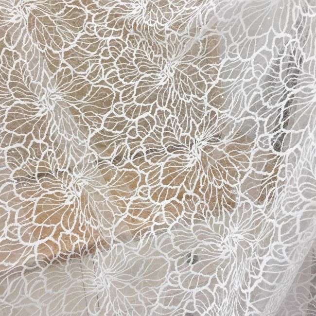 1 Yard 3D Floral Beaded Embroidered Bridal Lace Fabric SX034