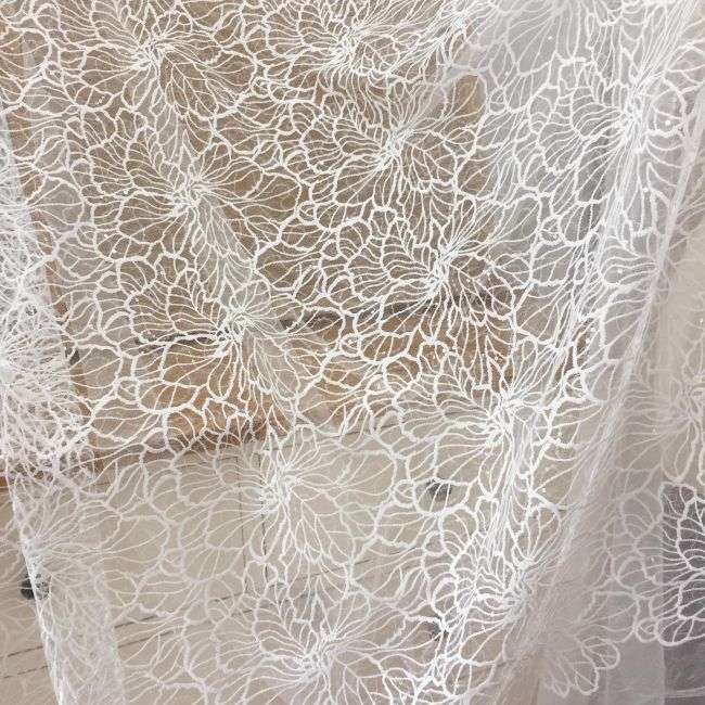 1 Yard 3D Floral Beaded Embroidered Bridal Lace Fabric SX034