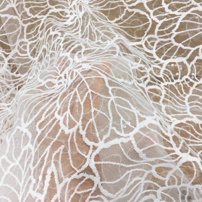 1 Yard 3D Floral Beaded Embroidered Bridal Lace Fabric SX034