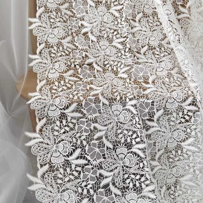 1 Yard 3D Floral Beaded Embroidered Bridal Lace Fabric SX032