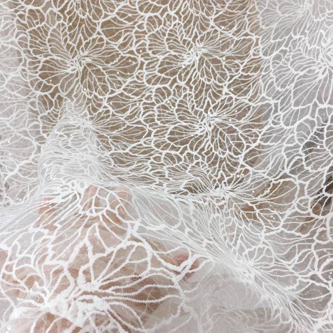 1 Yard 3D Floral Beaded Embroidered Bridal Lace Fabric SX034
