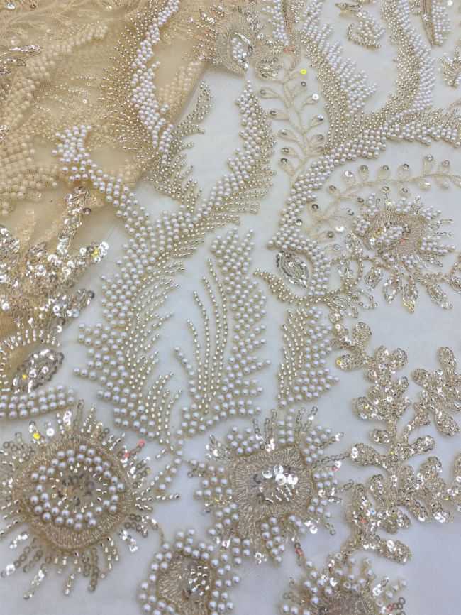 5 Yards Beaded Lace Fabric JJ112