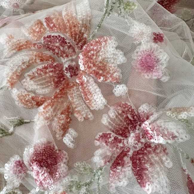 1 Yard Multi-Colored Beaded Lace Fabric SX041