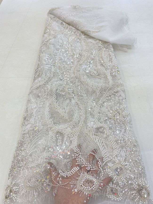 5 Yards Beaded Lace Fabric