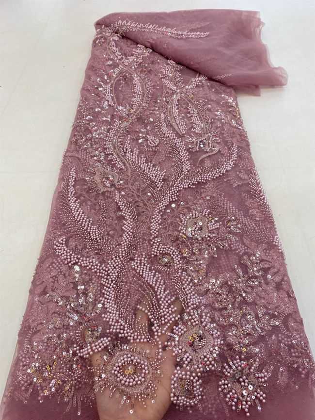5 Yards Beaded Lace Fabric