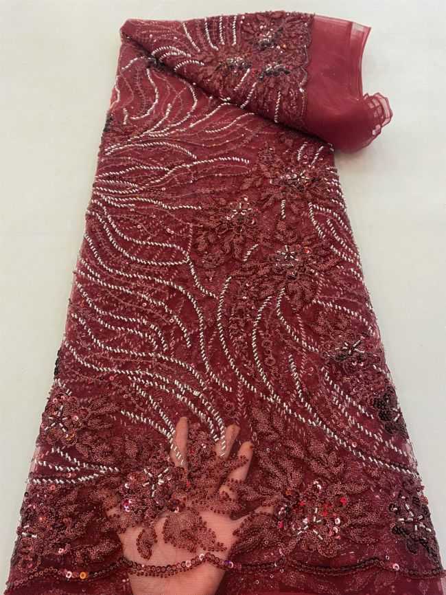 5 Yards Beaded Lace Fabric