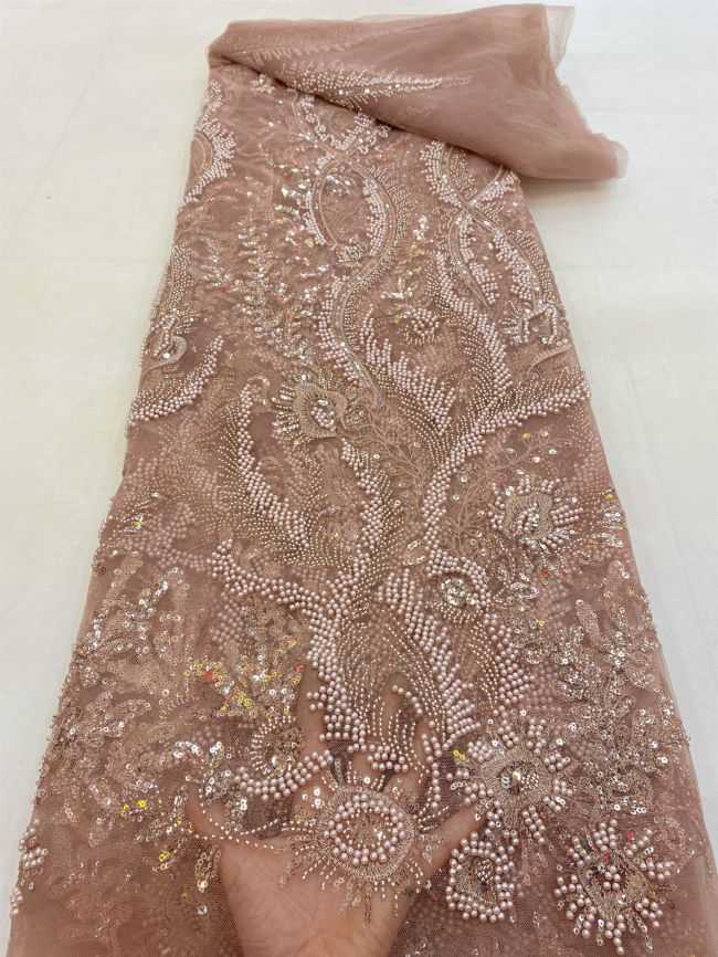 5 Yards Beaded Lace Fabric