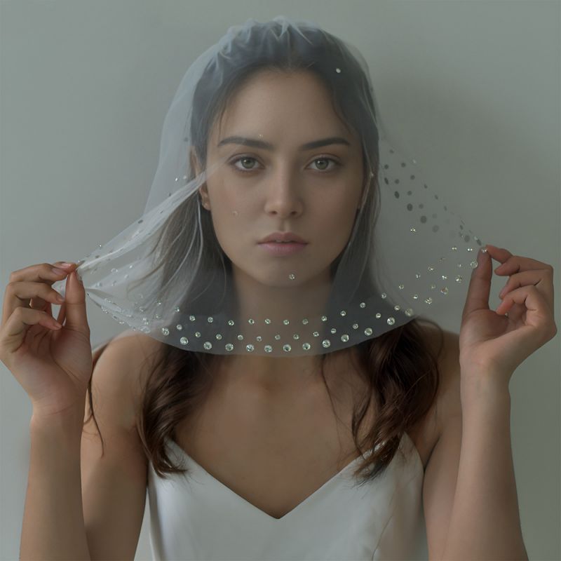 Sparkling Rhinestones Beaded Pearls 3D Floral Bridal Veil WV442