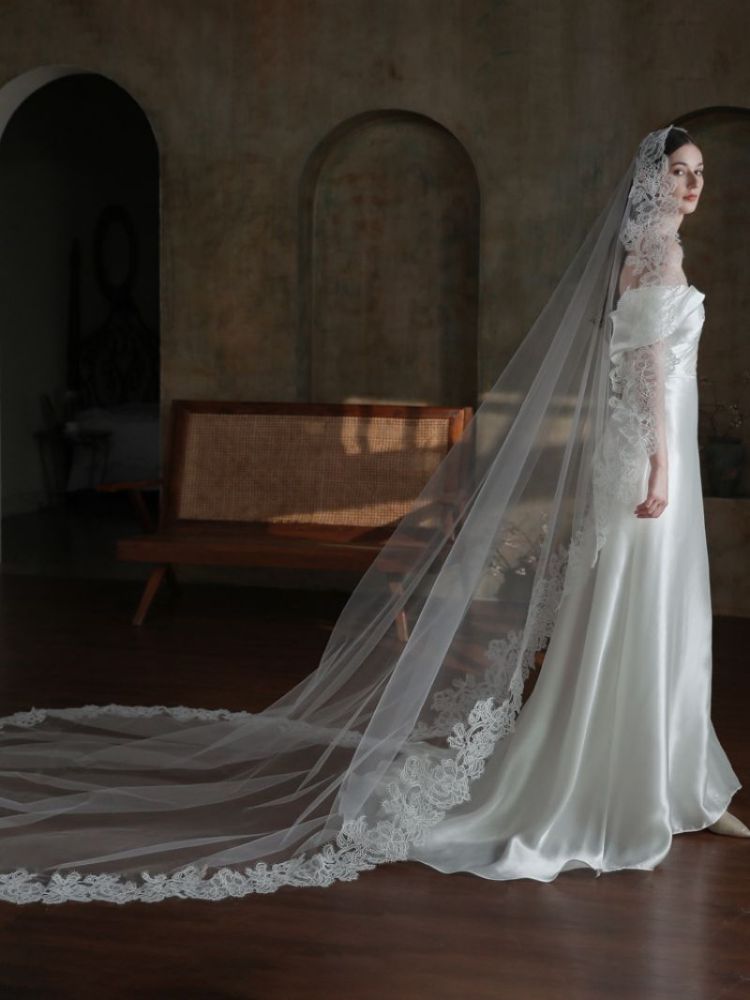 Lace Trim Bridal Veil WV461
