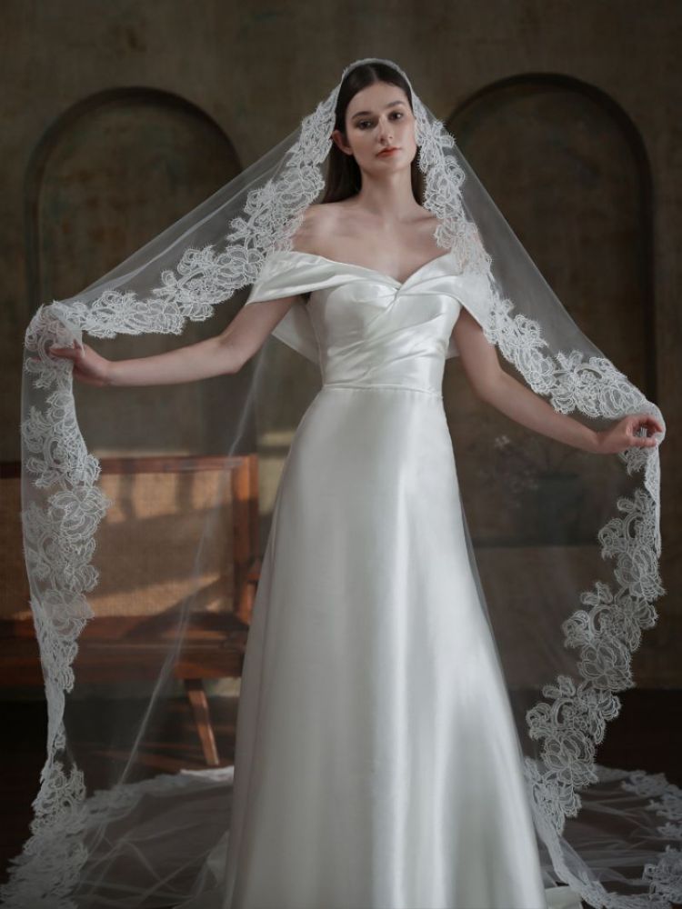 Lace Trim Bridal Veil WV461