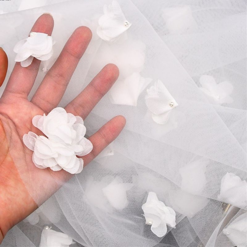 Sparkling Rhinestones Beaded Pearls 3D Floral Bridal Veil WV392