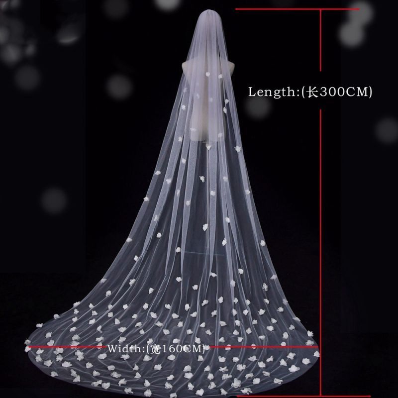 Sparkling Rhinestones Beaded Pearls 3D Floral Bridal Veil WV392