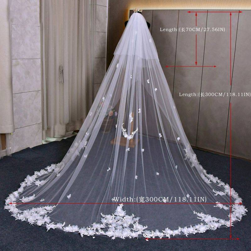 Sparkling Rhinestones Beaded Pearls 3D Floral Bridal Veil WV396