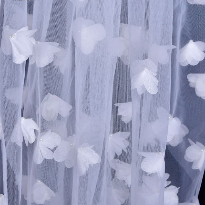 Sparkling Rhinestones Beaded Pearls 3D Floral Bridal Veil WV392