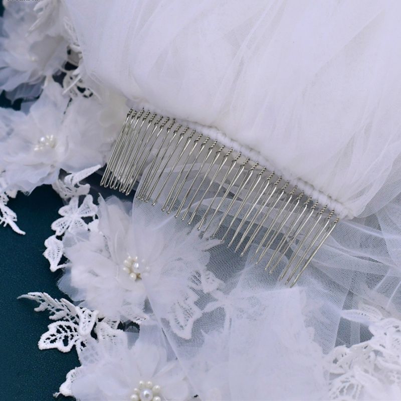 Sparkling Rhinestones Beaded Pearls 3D Floral Bridal Veil WV396