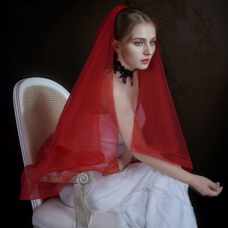 Horsehair trim Bridal Veil WV485