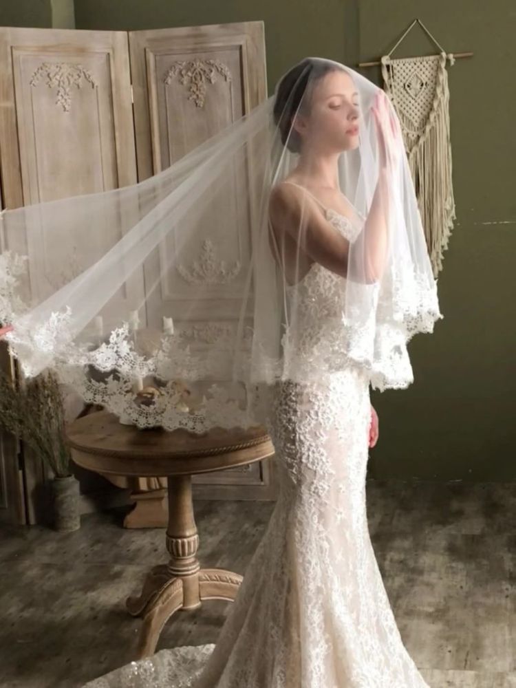 Lace Trim Bridal Veil WV522