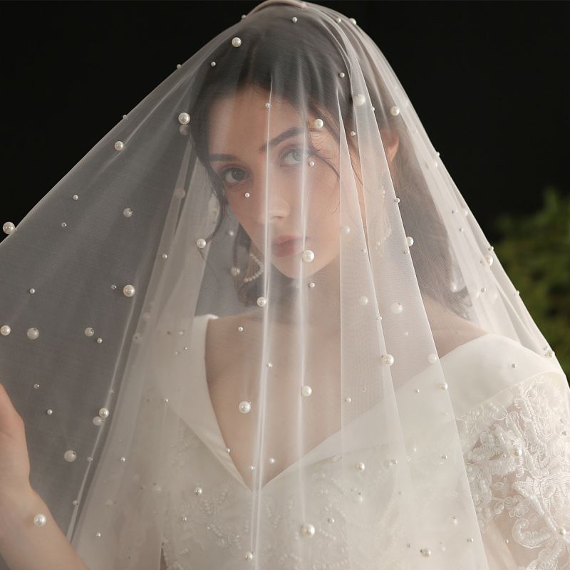 Pearl Lace Trim Bridal Veil WV520
