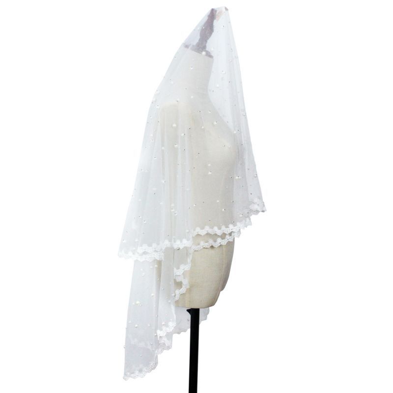 Pearl Lace Trim Bridal Veil WV520
