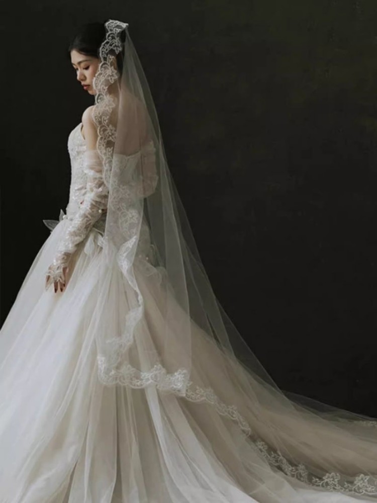 Lace Trim Mantilla Bridal Veil WV527