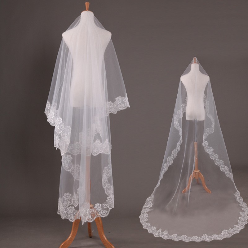 Lace Trim Blusher Bridal Veil WV543